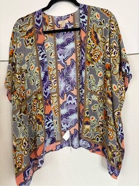 LOFT Bold Floral Patchwork Kimono - Purple, Orange, Navy, Cream